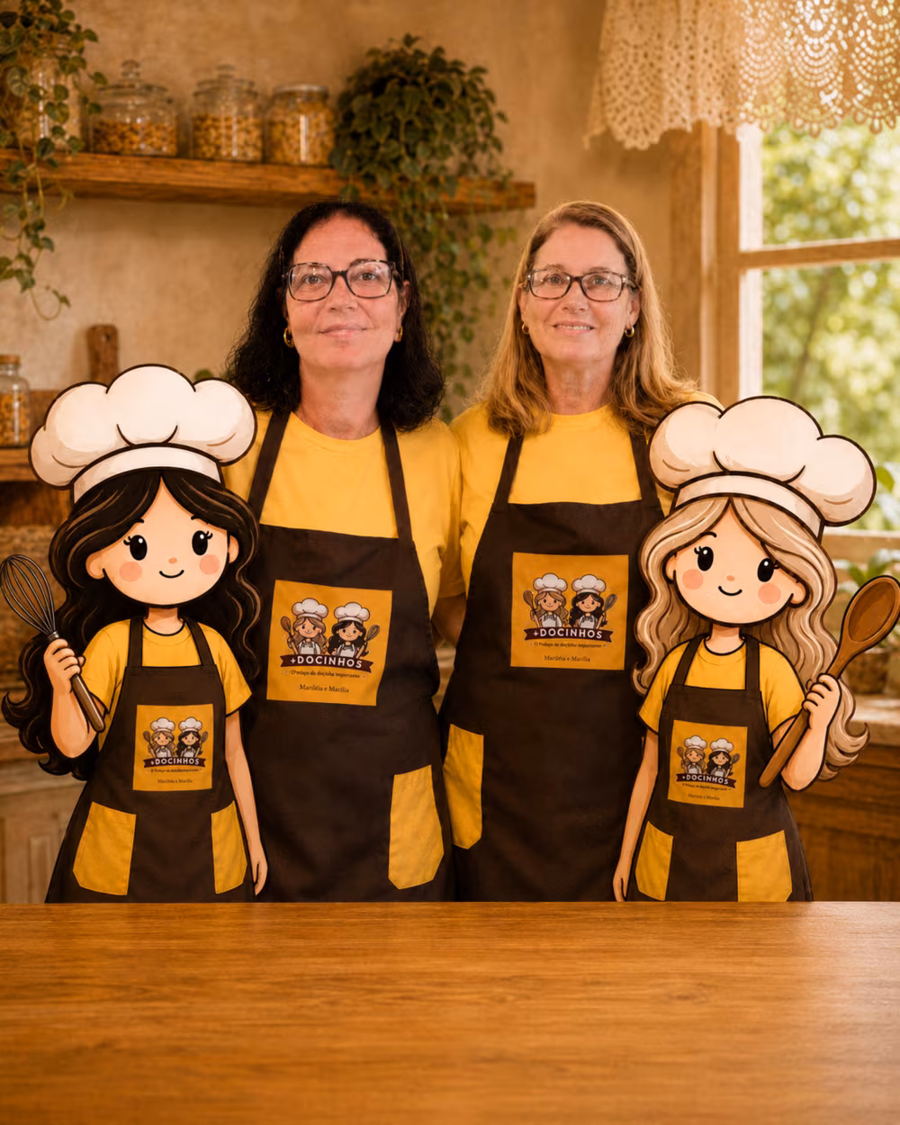 Mariléa e Marília na cozinha da Mais Docinhos